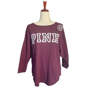 Victoria's Secret Pink Burgundy Maroon Tshirt 3/4 Sleeve Size S